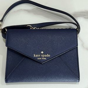 Kate Spade New York Monday Crossbody Envelope Clutch Handbag Navy Leather NWOT